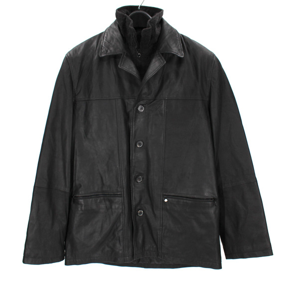 Mercedes Benz Collection Removable Wool Vest Black Leather Zip Up Jacket XL Moto - Picture 1 of 7